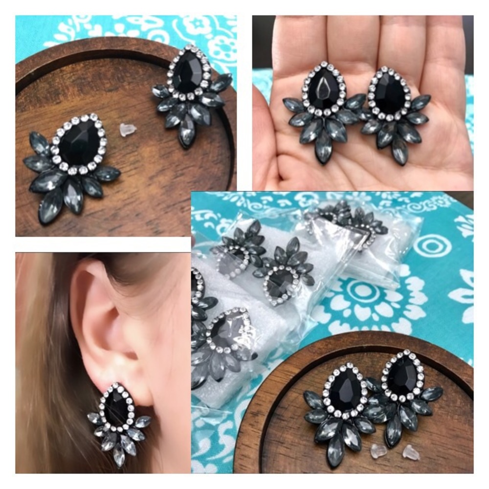NEW!💙💎BLACK! BLING! EARRINGS!💎💙SO BEAUTIFUL!!! - Picture 2 of 6